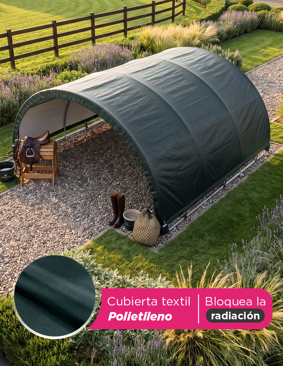 Toldo Ecuestre Texas Tipo Túnel 3.6x 3.6 m Verde para Caballerizas y Ganado