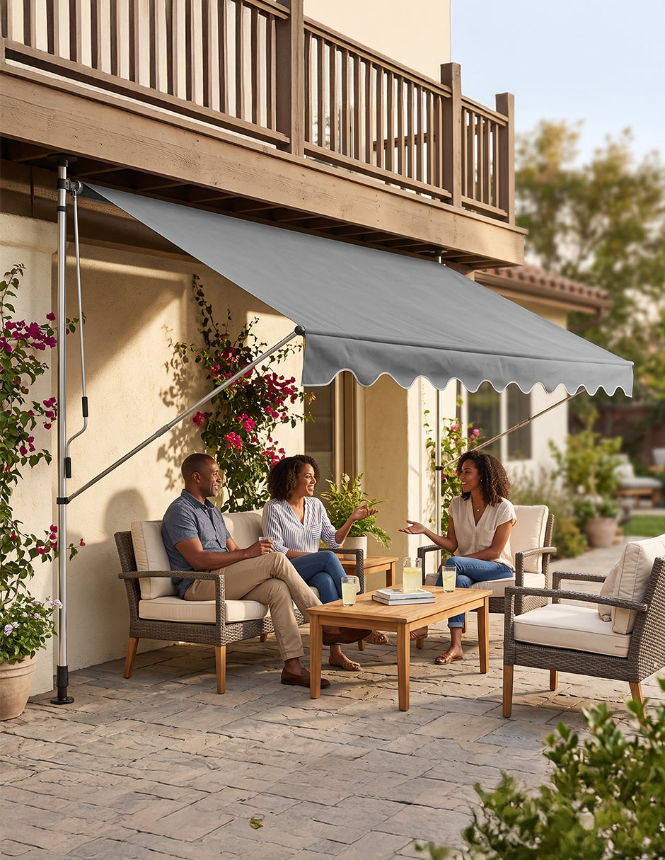 Toldo Marquesina Retráctil Maine Gris 3 x1 .5m de Manivela con Altura Ajustable