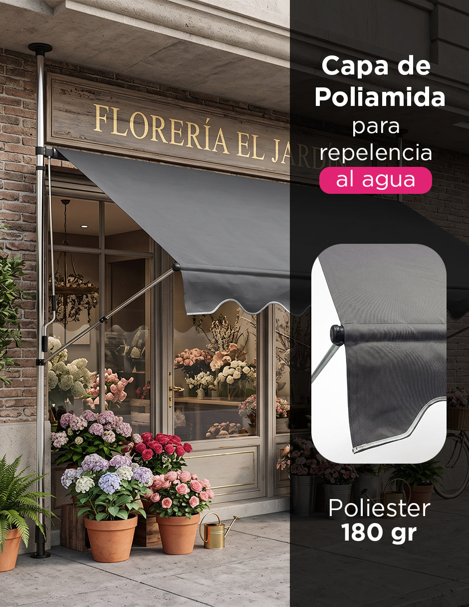 Toldo Marquesina Retráctil Maine Gris 3 x1 .5m de Manivela con Altura Ajustable