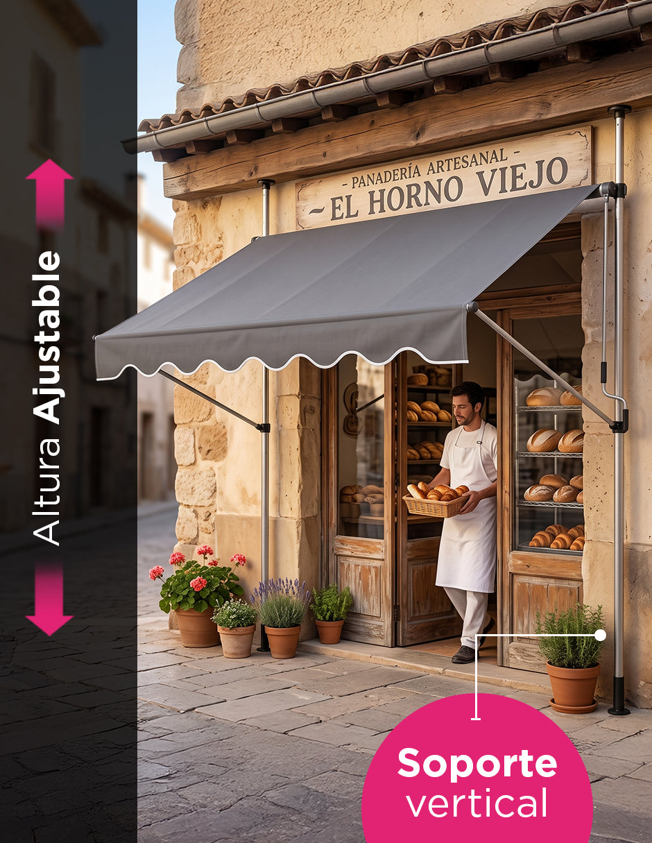 Toldo Marquesina Retráctil Maine Gris 3 x1 .5m de Manivela con Altura Ajustable