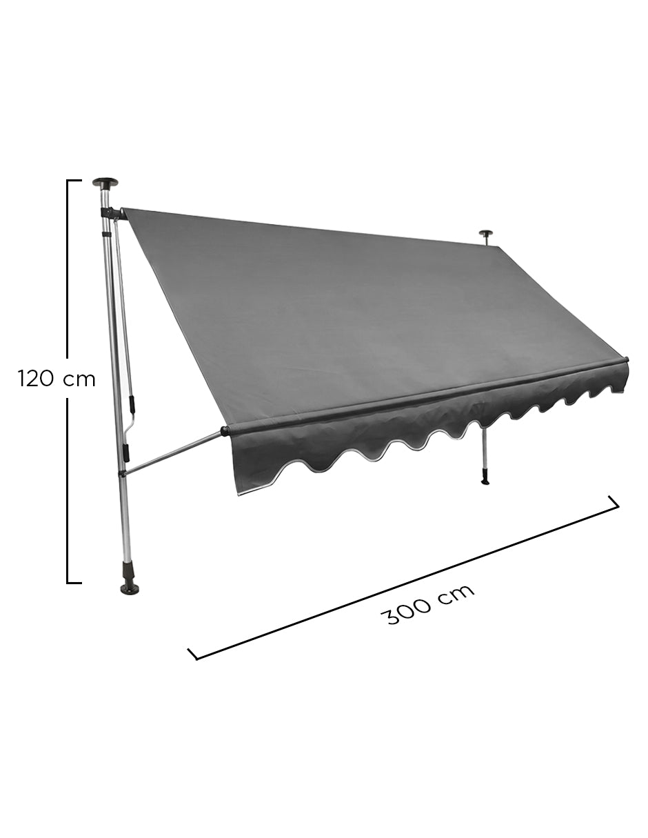 Toldo Marquesina Retráctil Maine Gris 3 x1 .5m de Manivela con Altura Ajustable