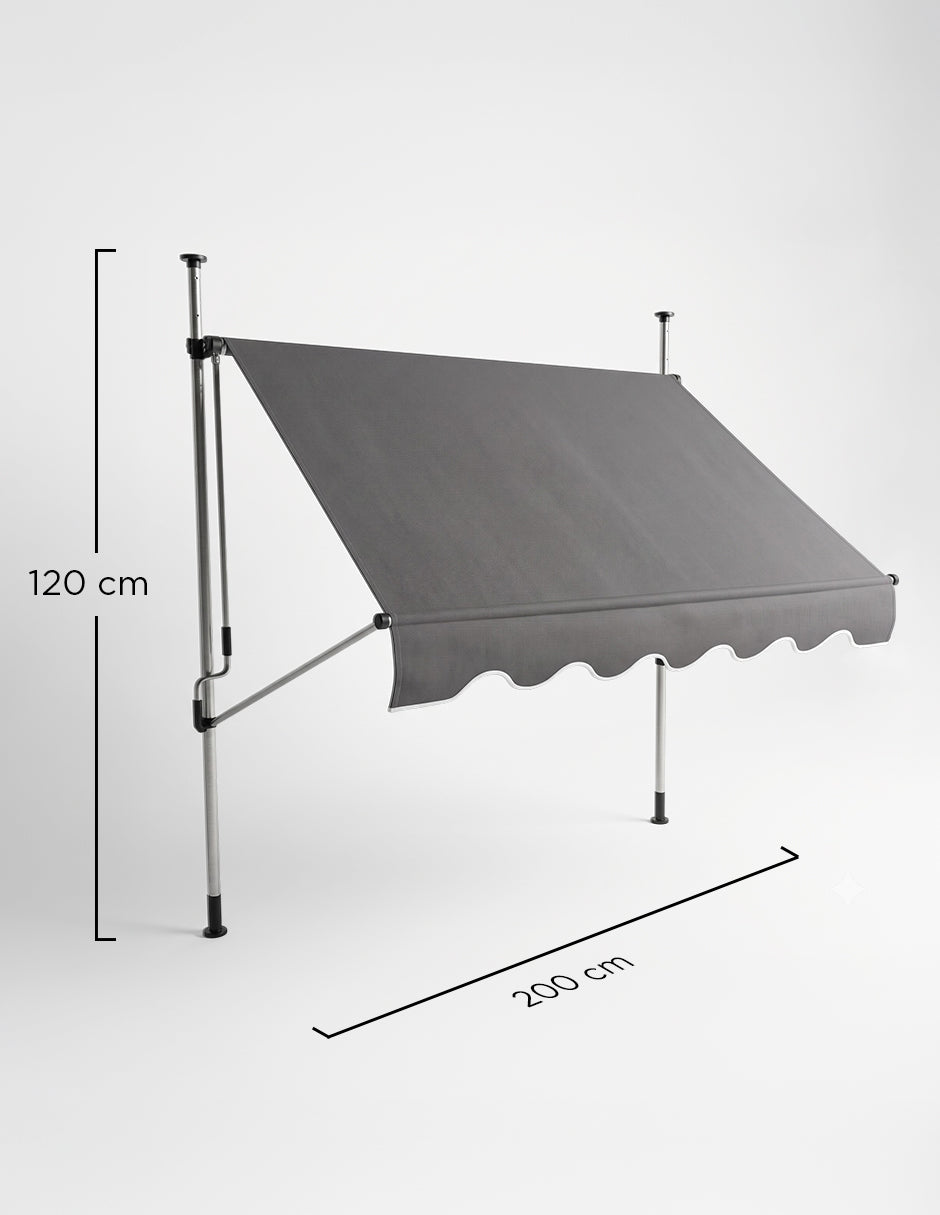 Toldo Marquesina Retráctil Misuri Gris 2x1.5m de Manivela con Altura Ajustable