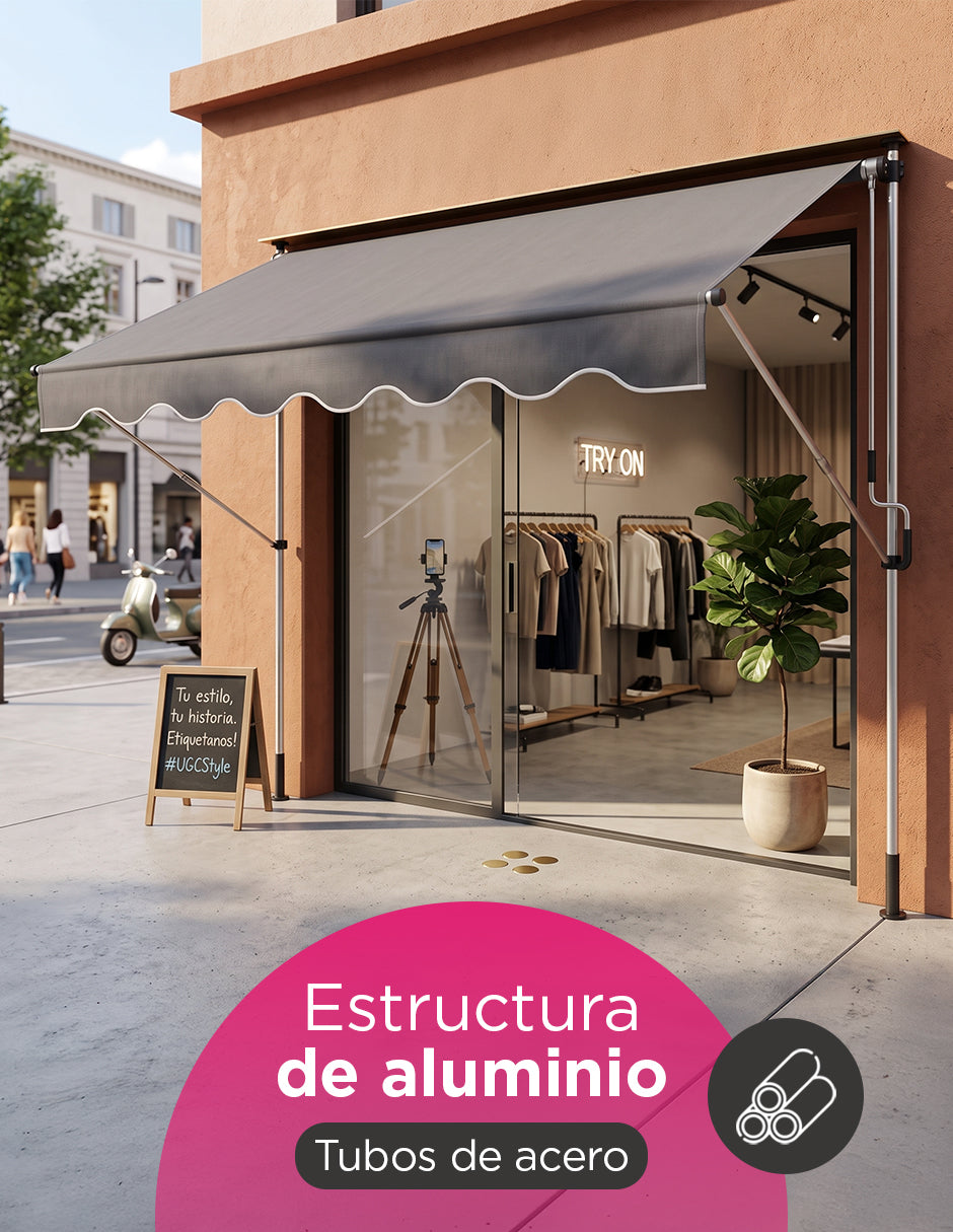 Toldo Marquesina Retráctil Misuri Gris 2x1.5m de Manivela con Altura Ajustable