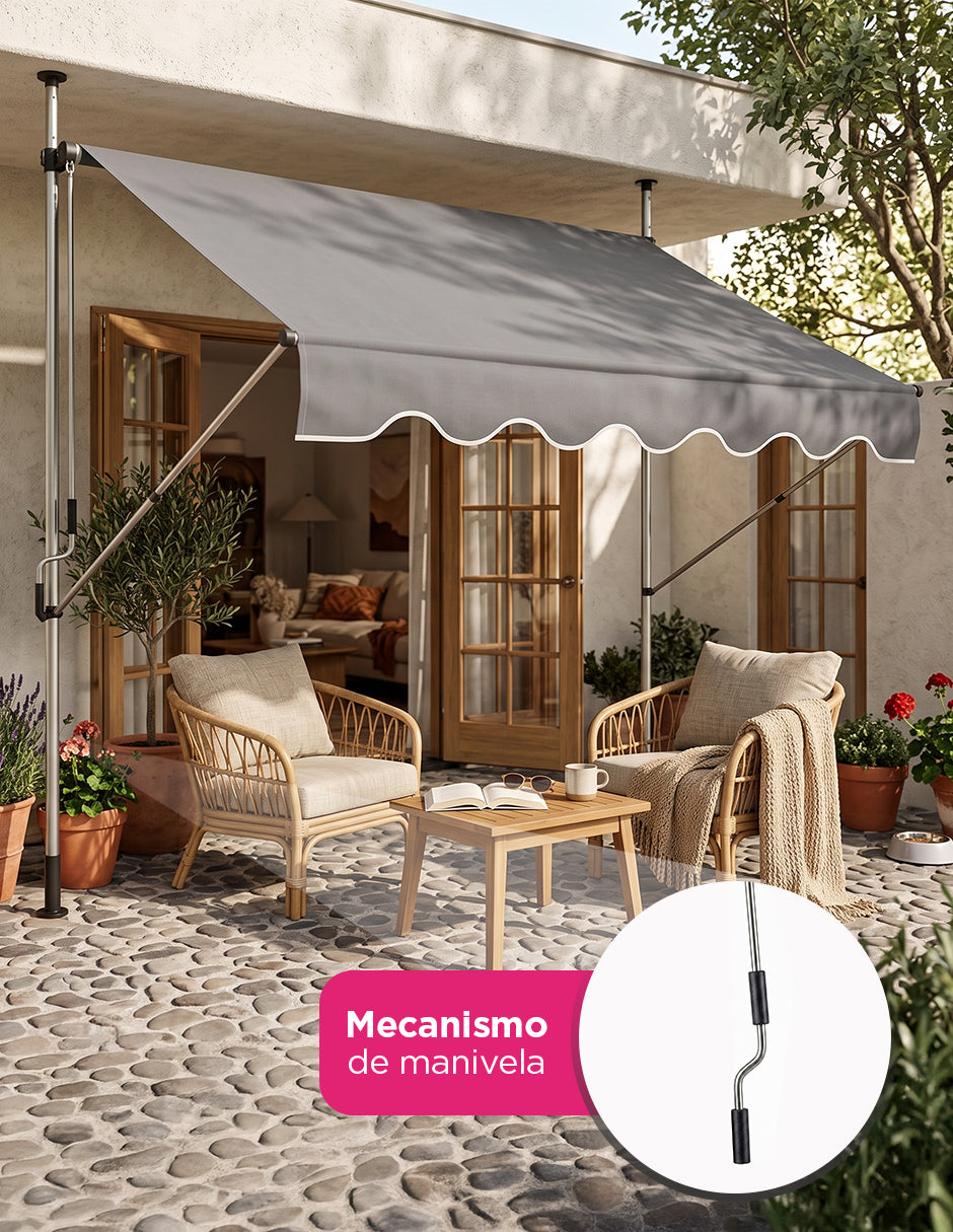 Toldo Marquesina Retráctil Misuri Gris 2x1.5m de Manivela con Altura Ajustable