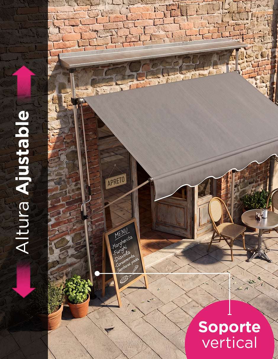 Toldo Marquesina Retráctil Misuri Gris 2x1.5m de Manivela con Altura Ajustable