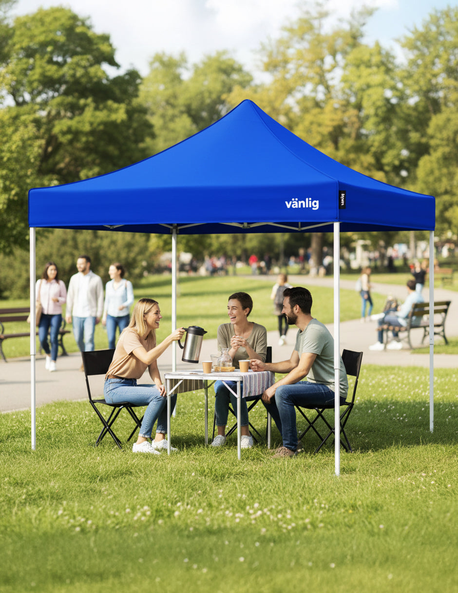 Toldo Plegable Reforzado 3x3 m Americano Azul Vänlig - Carpa Reforzada Impermeable con Filtro UV