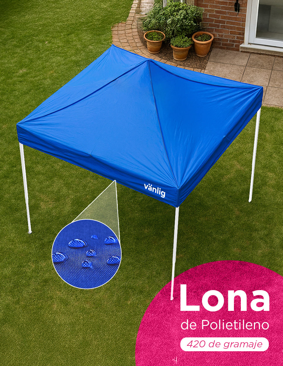 Toldo Plegable Reforzado 3x3 m Americano Azul Vänlig - Carpa Reforzada Impermeable con Filtro UV