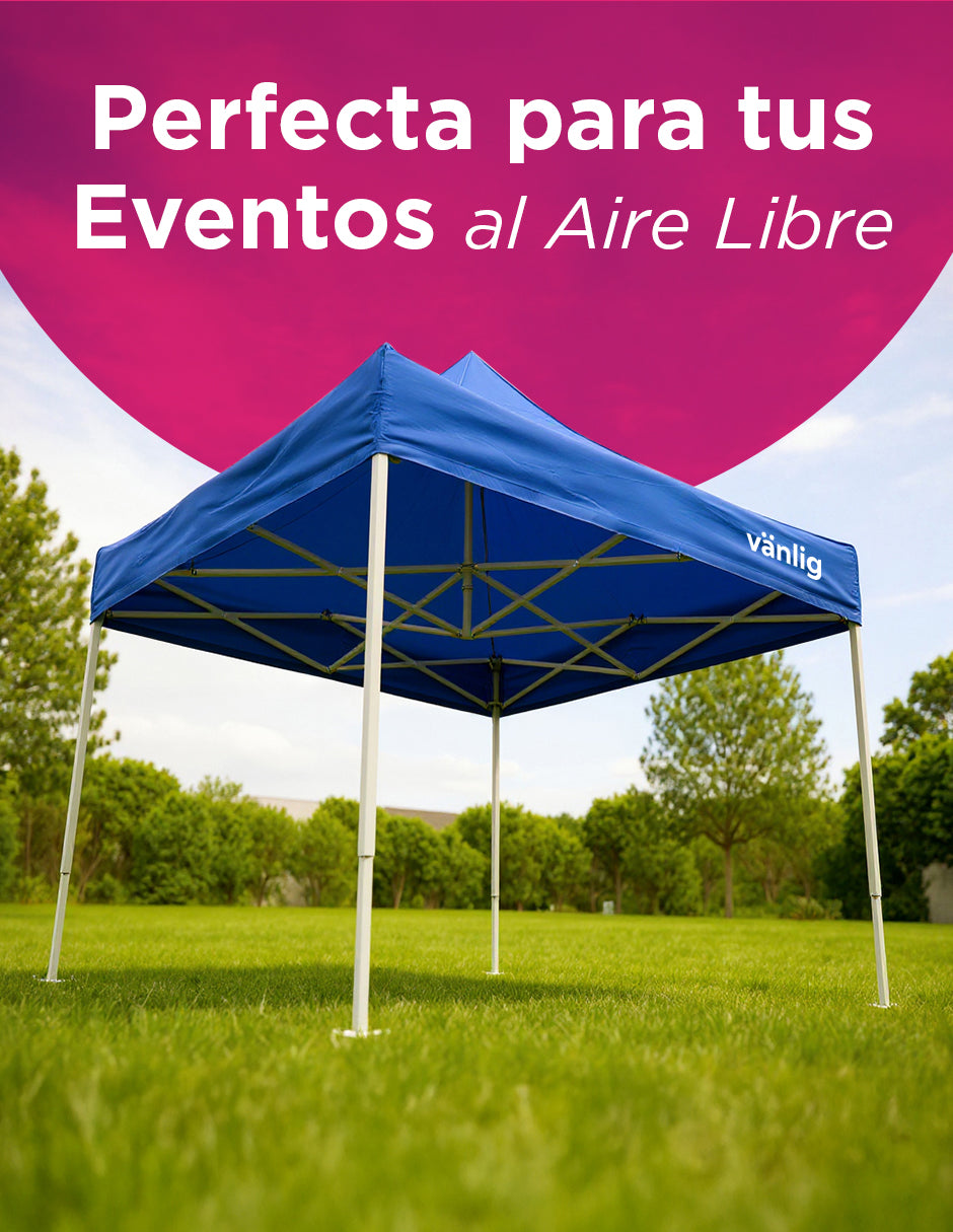 Toldo Plegable Reforzado 3x3 m Americano Azul Vänlig - Carpa Reforzada Impermeable con Filtro UV
