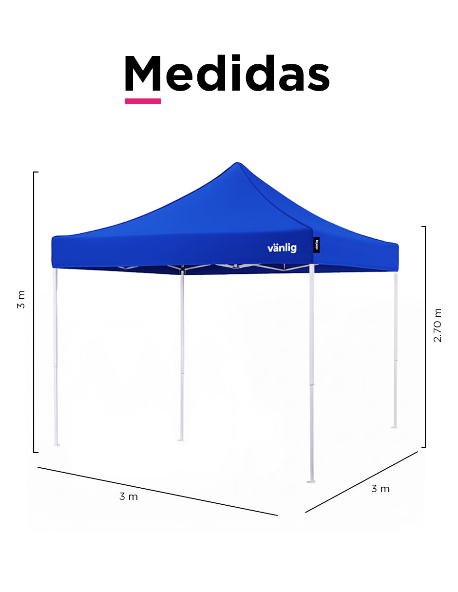 Toldo Plegable Reforzado 3x3 m Americano Azul Vänlig - Carpa Reforzada Impermeable con Filtro UV