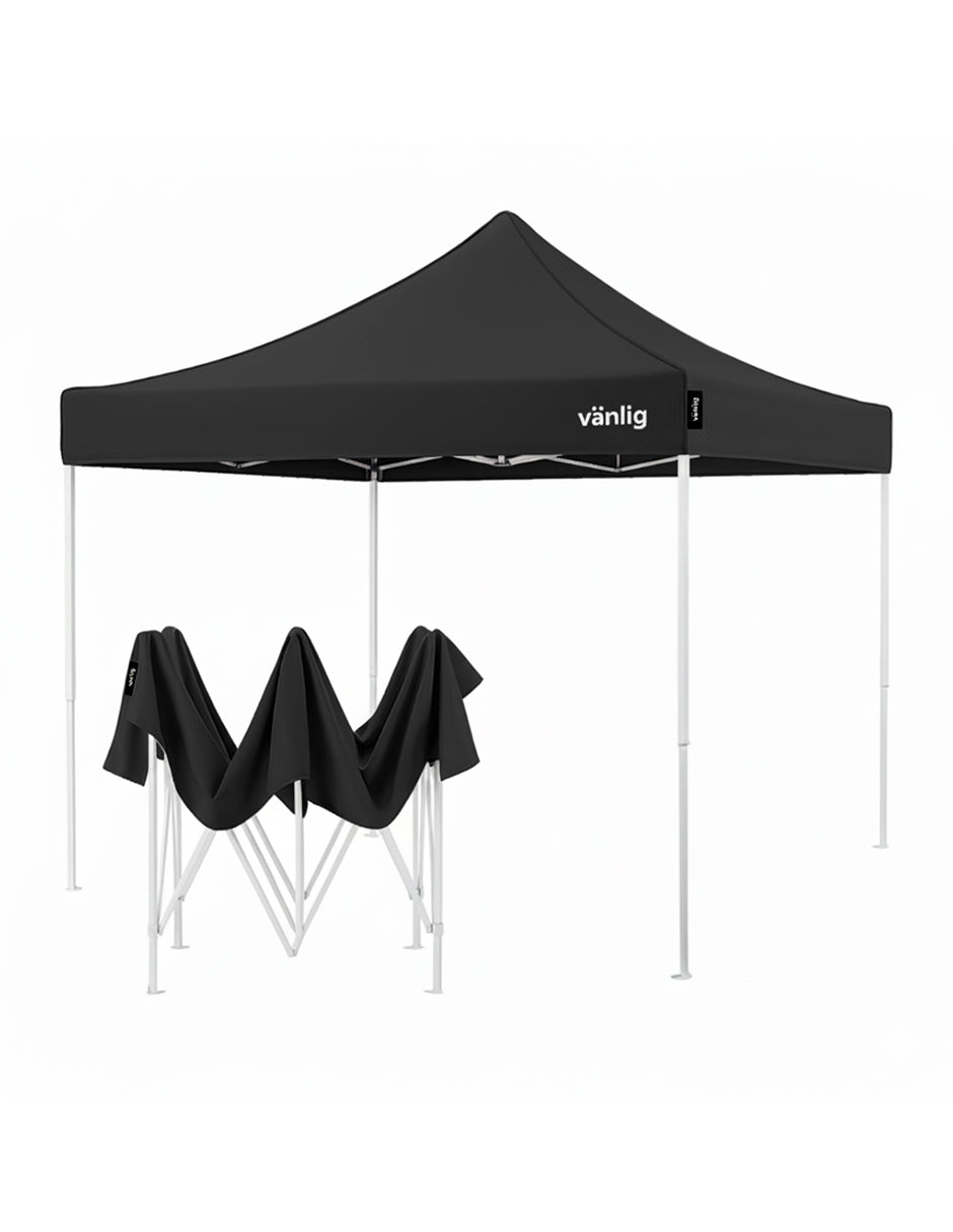 Toldo Plegable Reforzado 3x3 m Americano Negro Vänlig - Carpa Reforzada Impermeable con Filtro UV