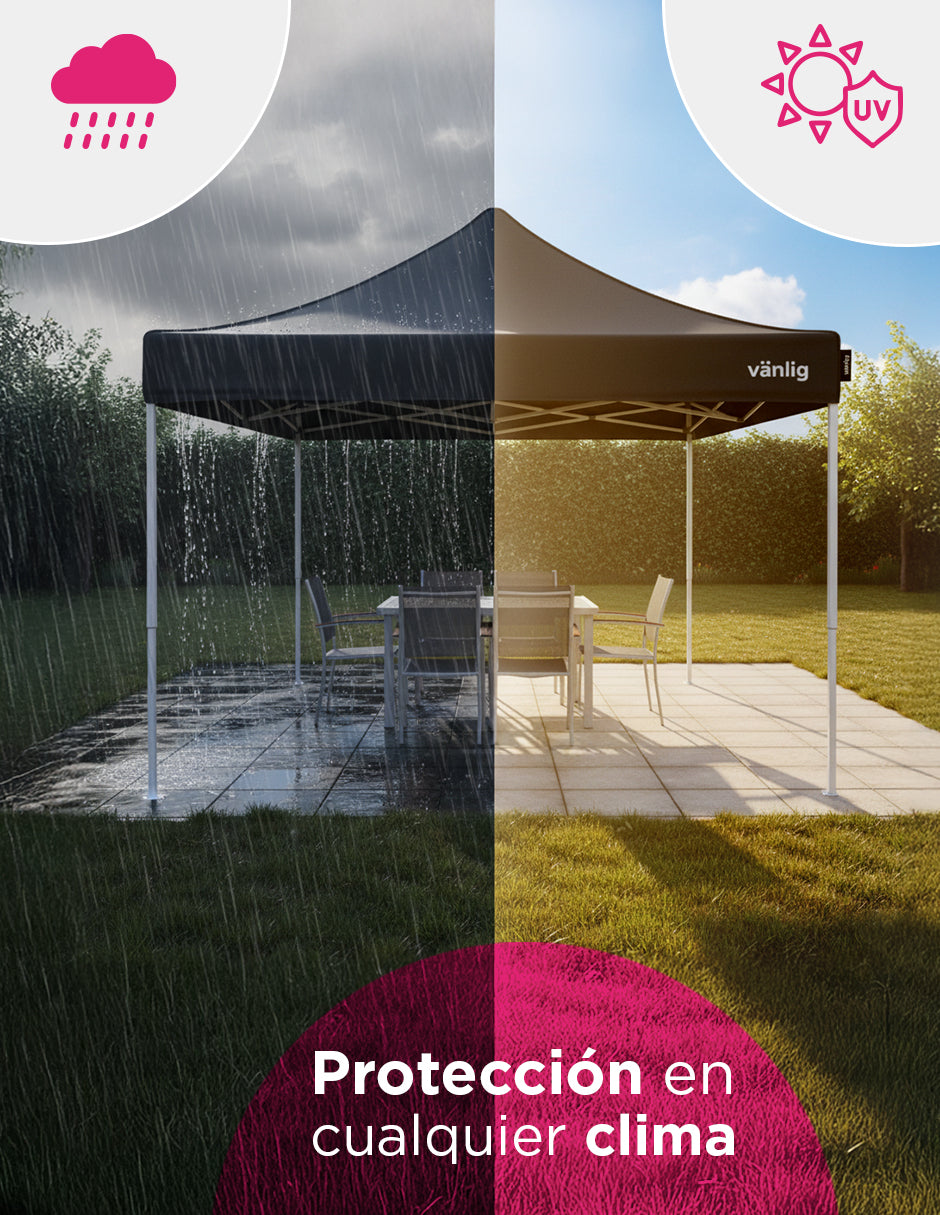 Toldo Plegable Reforzado 3x3 m Americano Negro Vänlig - Carpa Reforzada Impermeable con Filtro UV
