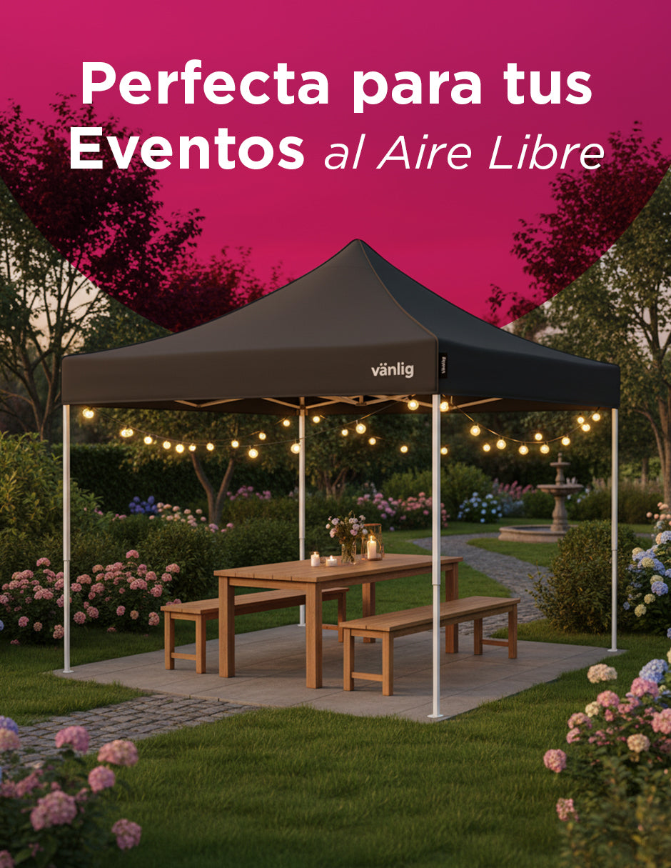 Toldo Plegable Reforzado 3x3 m Americano Negro Vänlig - Carpa Reforzada Impermeable con Filtro UV