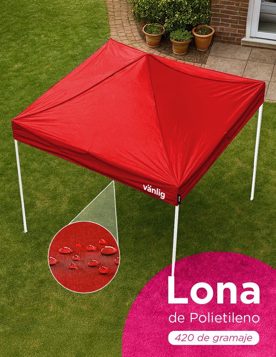 Toldo Plegable Reforzado 3x3 m Americano Rojo Vänlig - Carpa Reforzada Impermeable con Filtro UV