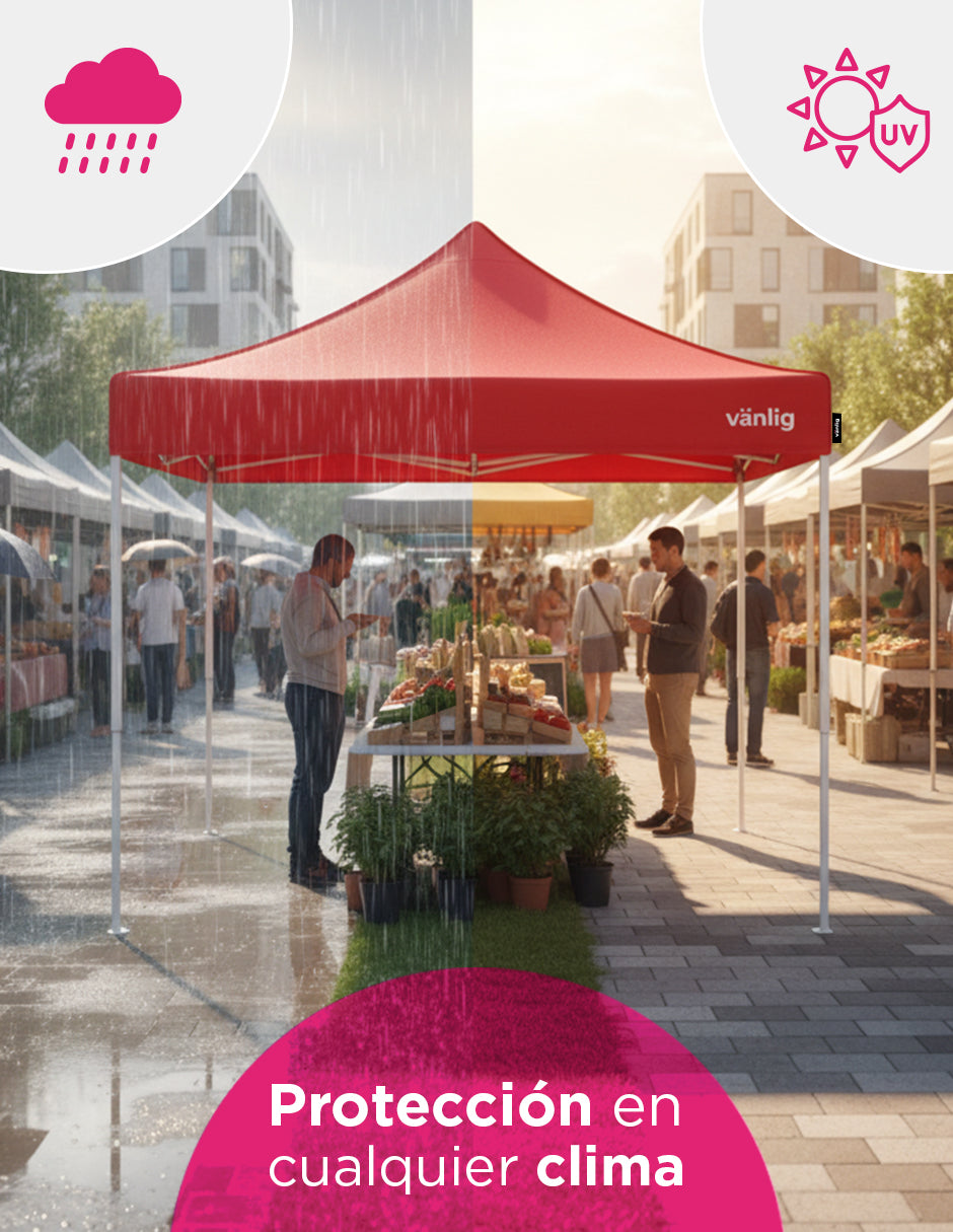 Toldo Plegable Reforzado 3x3 m Americano Rojo Vänlig - Carpa Reforzada Impermeable con Filtro UV