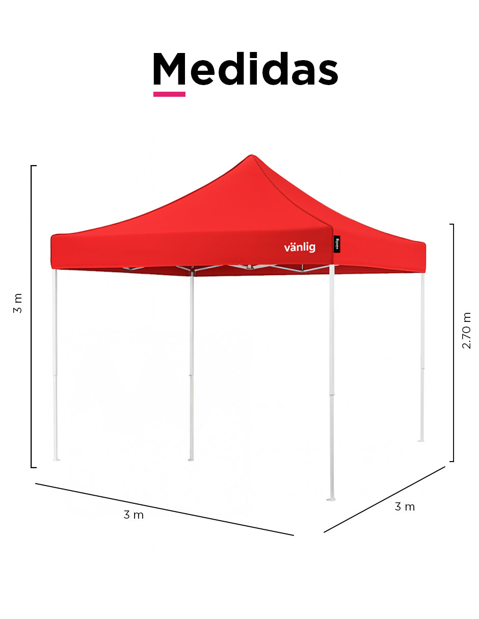 Toldo Plegable Reforzado 3x3 m Americano Rojo Vänlig - Carpa Reforzada Impermeable con Filtro UV