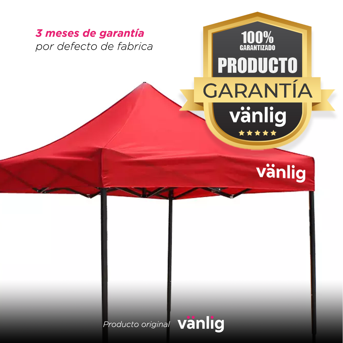 Toldo Plegable Vanlig 2x2m Rojo: Estructura de Acero Reforzado y Lona Impermeable