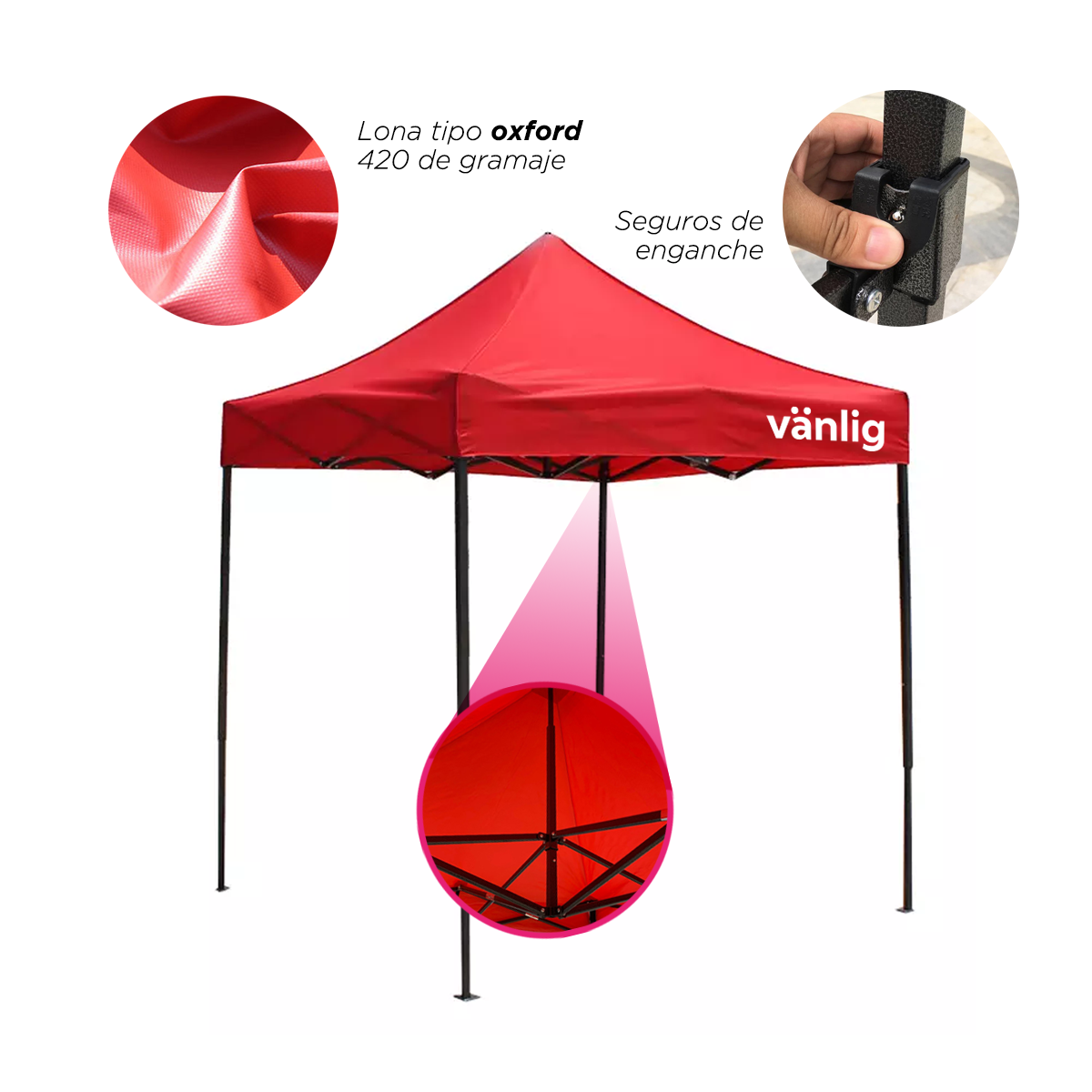 Toldo Plegable Vanlig 2x2m Rojo: Estructura de Acero Reforzado y Lona Impermeable