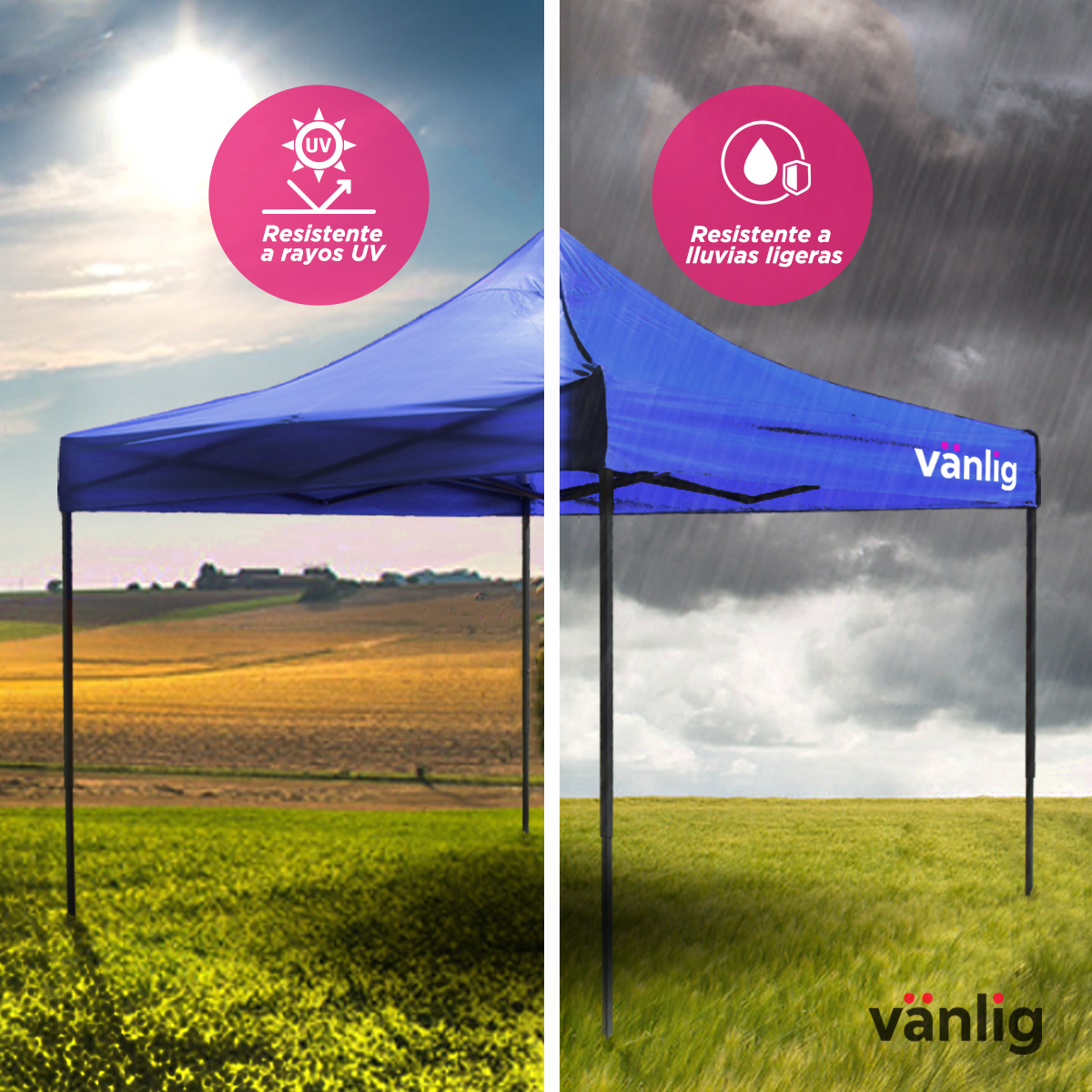 Toldo Plegable Vanlig 3x3m Azul: Estructura de Acero Reforzado y Lona Oxford 420D de Alta Densidad