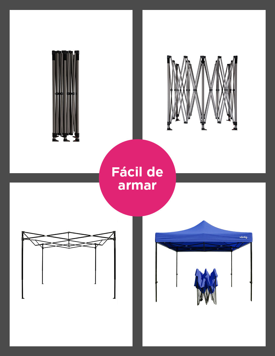 Toldo Plegable Vanlig 3x3m Azul: Estructura de Acero Reforzado y Lona Oxford 420D de Alta Densidad