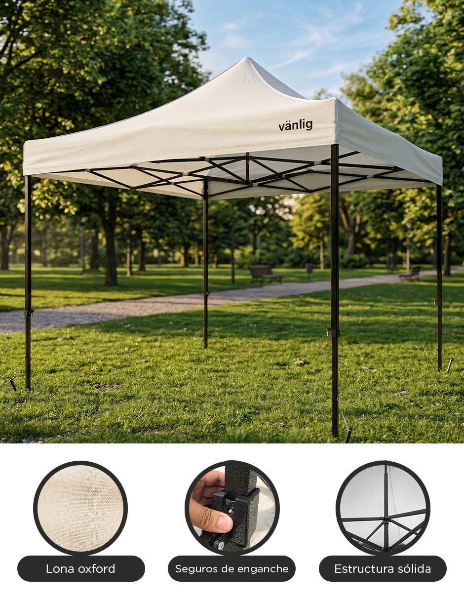 Toldo Plegable Vanlig 3x3m Blanco: Estructura de Acero Reforzado y Lona Oxford 420D de Alta Densidad