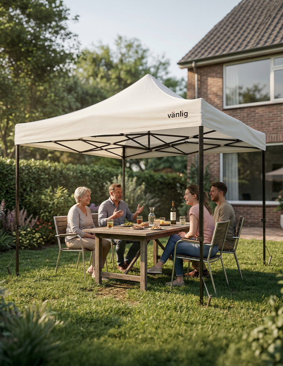 Toldo Plegable Vanlig 3x3m Blanco: Estructura de Acero Reforzado y Lona Oxford 420D de Alta Densidad