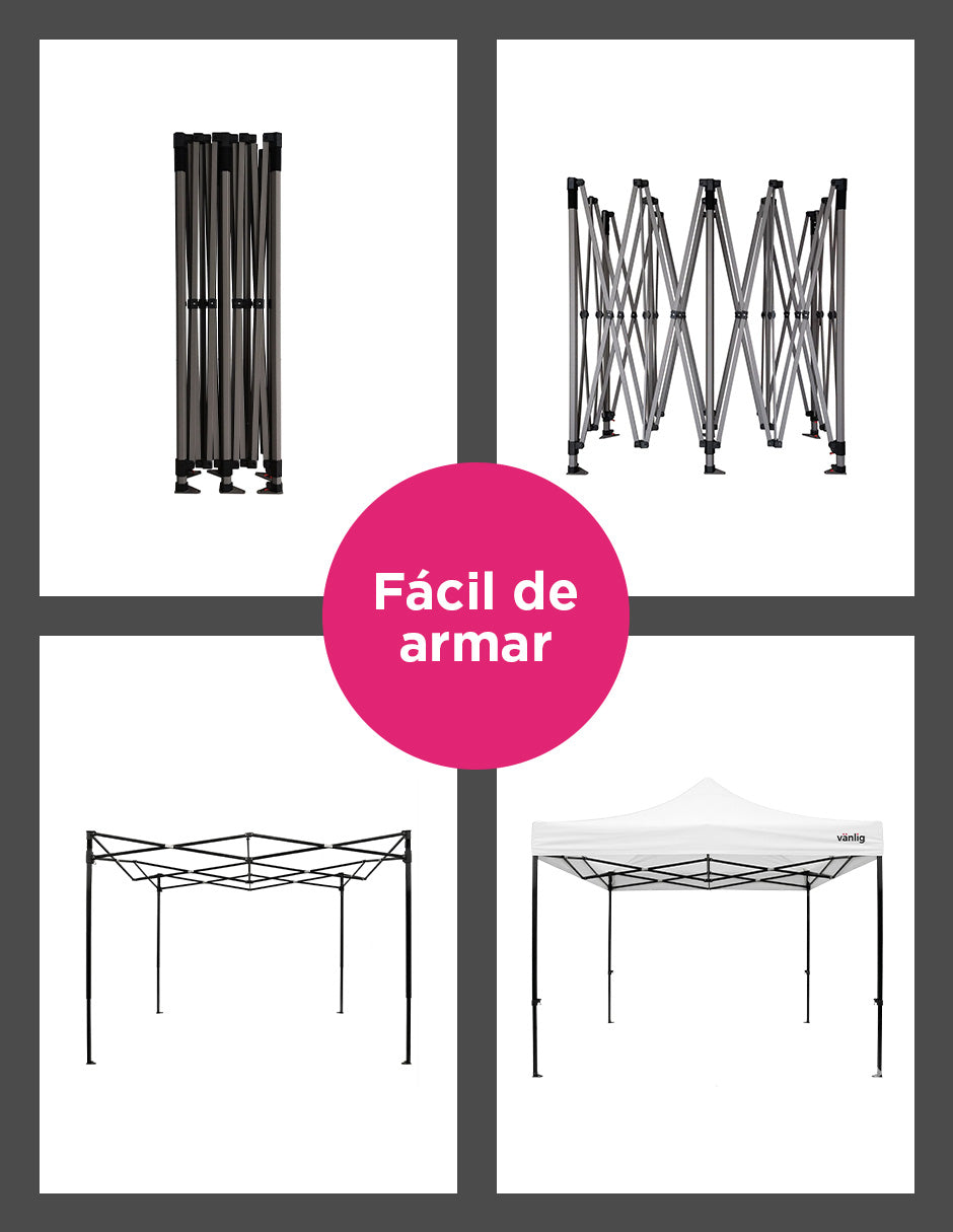 Toldo Plegable Vanlig 3x3m Blanco: Estructura de Acero Reforzado y Lona Oxford 420D de Alta Densidad