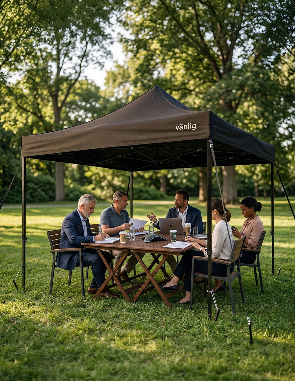 Toldo Plegable Vanlig 3x3m Negro: Estructura de Acero Reforzado y Lona Oxford 420D de Alta Densidad