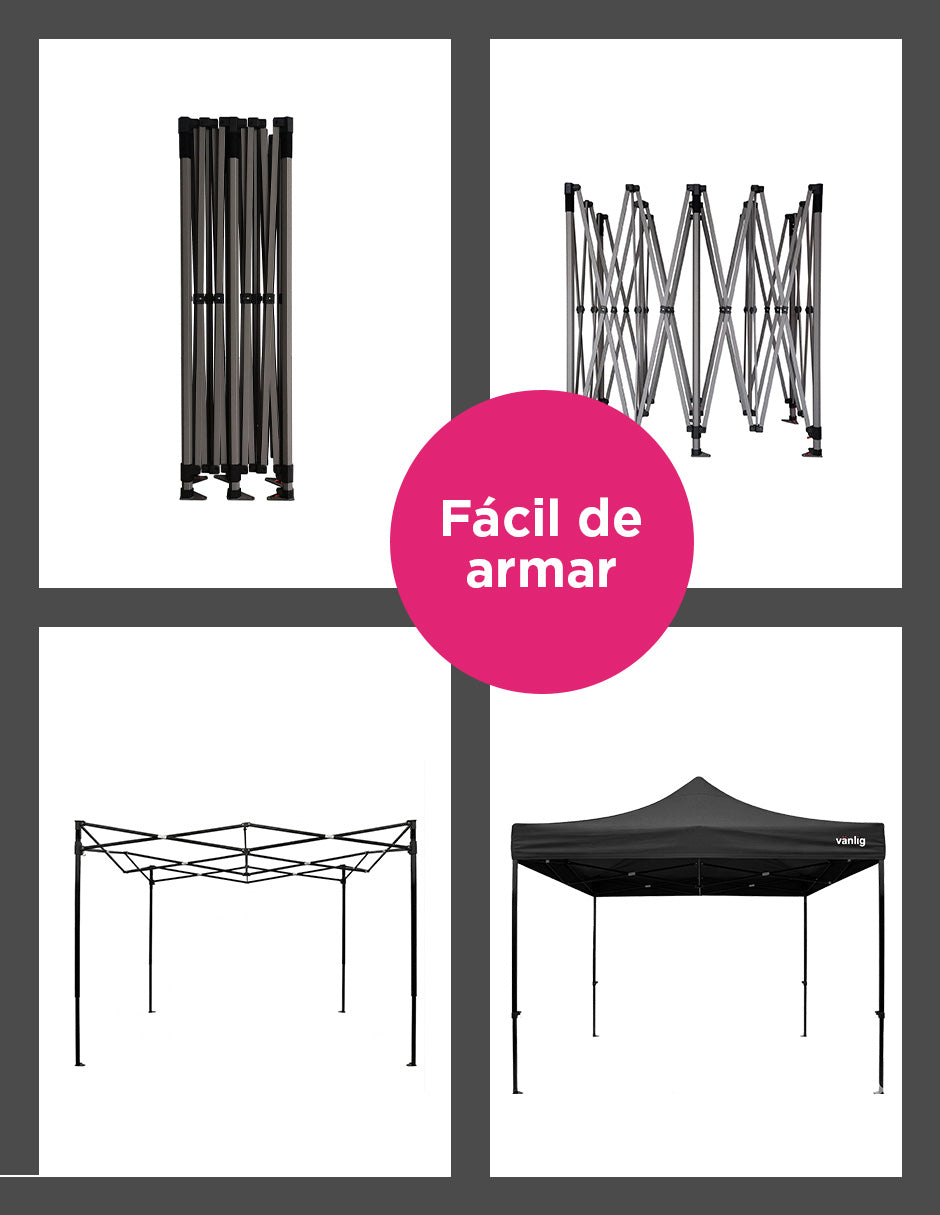 Toldo Plegable Vanlig 3x3m Negro: Estructura de Acero Reforzado y Lona Oxford 420D de Alta Densidad