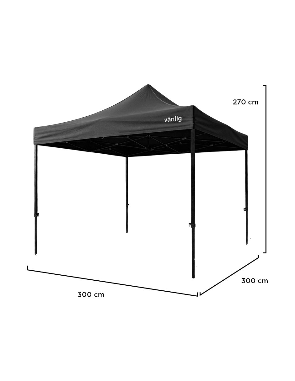 Toldo Plegable Vanlig 3x3m Negro: Estructura de Acero Reforzado y Lona Oxford 420D de Alta Densidad