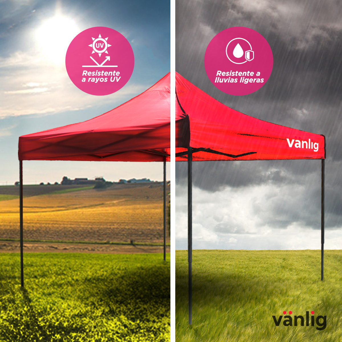 Toldo Plegable Vanlig 3x3m Rojo: Estructura de Acero Reforzado y Lona Oxford 420D de Alta Densidad