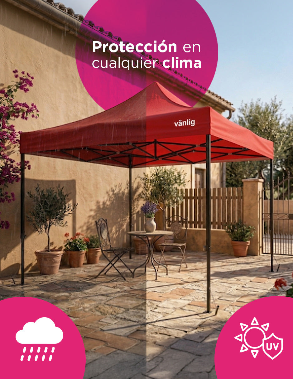 Toldo Plegable Vanlig 3x3m Rojo: Estructura de Acero Reforzado y Lona Oxford 420D de Alta Densidad
