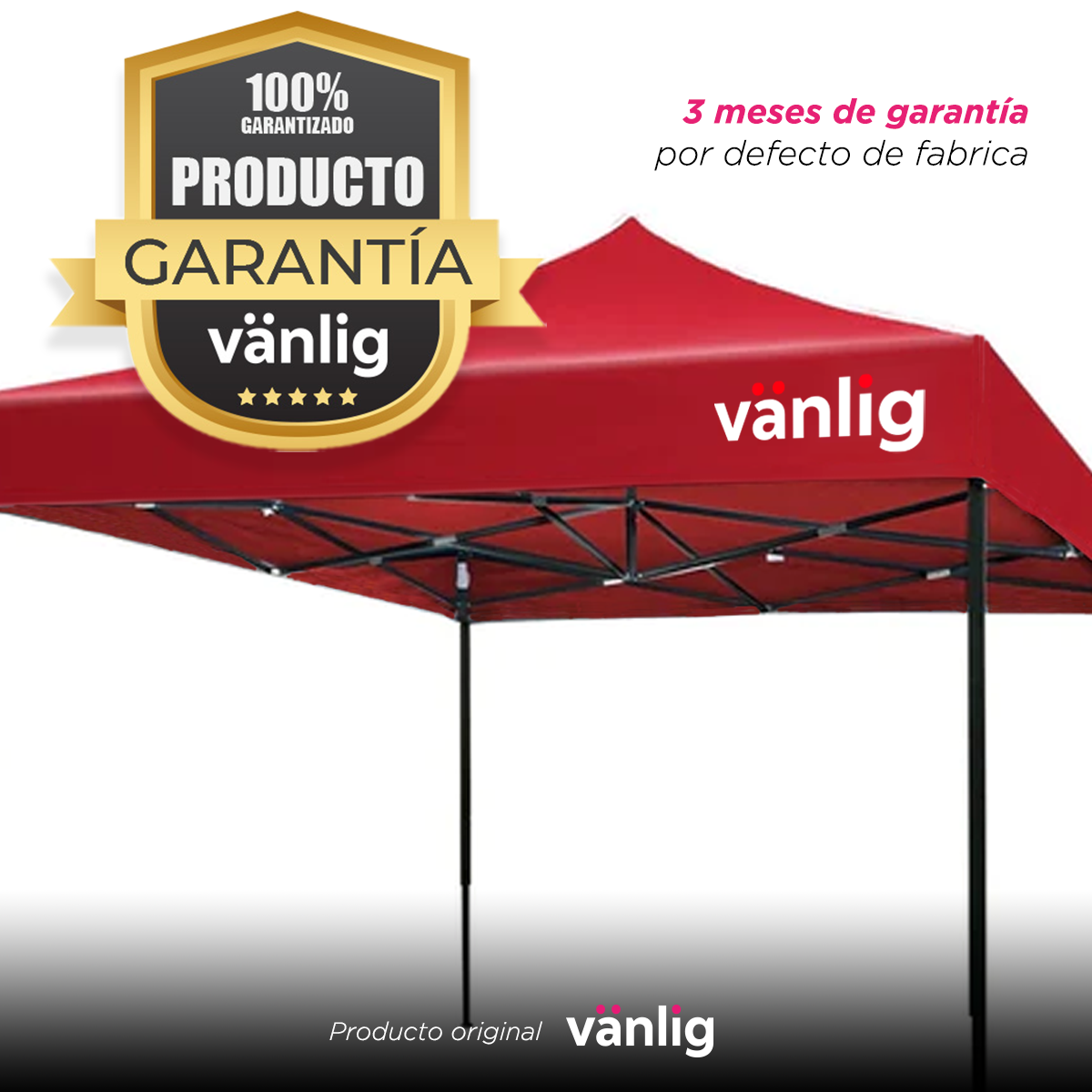 Toldo Plegable Vanlig 3x3m Rojo: Estructura de Acero Reforzado y Lona Oxford 420D de Alta Densidad