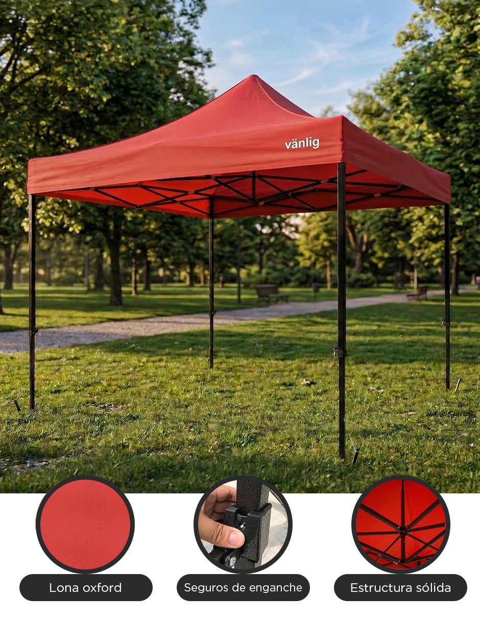 Toldo Plegable Vanlig 3x3m Rojo: Estructura de Acero Reforzado y Lona Oxford 420D de Alta Densidad