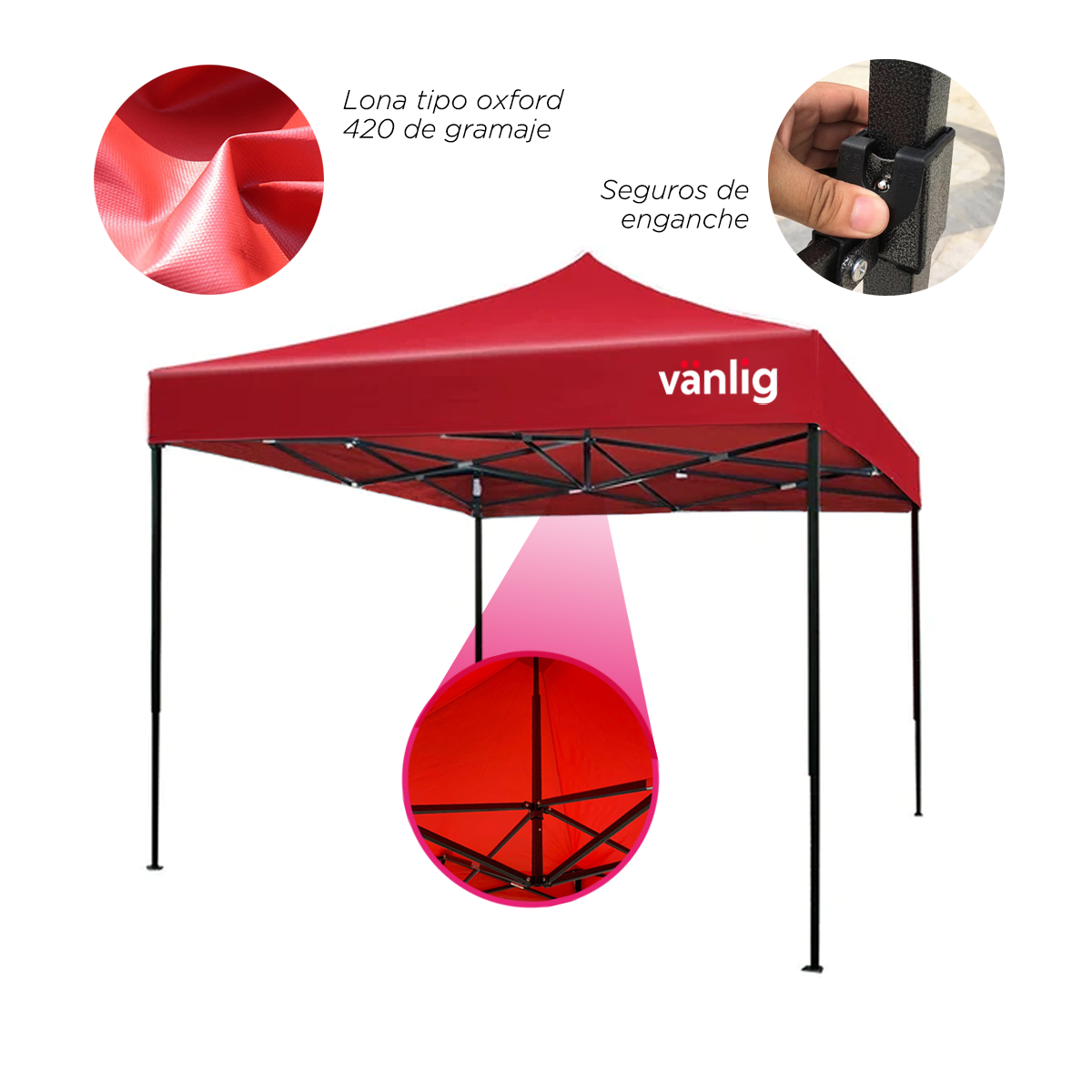 Toldo Plegable Vanlig 3x3m Rojo: Estructura de Acero Reforzado y Lona Oxford 420D de Alta Densidad