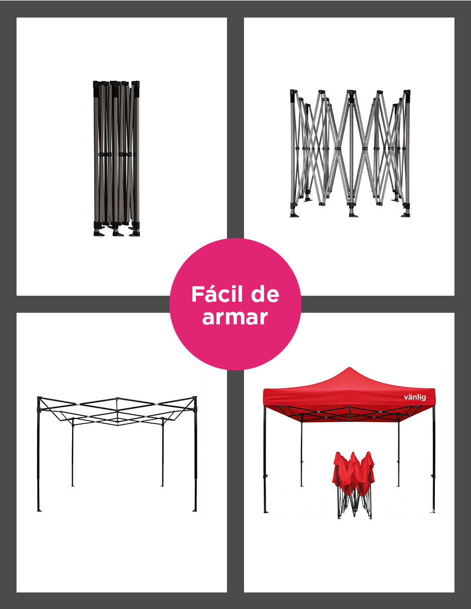 Toldo Plegable Vanlig 3x3m Rojo: Estructura de Acero Reforzado y Lona Oxford 420D de Alta Densidad