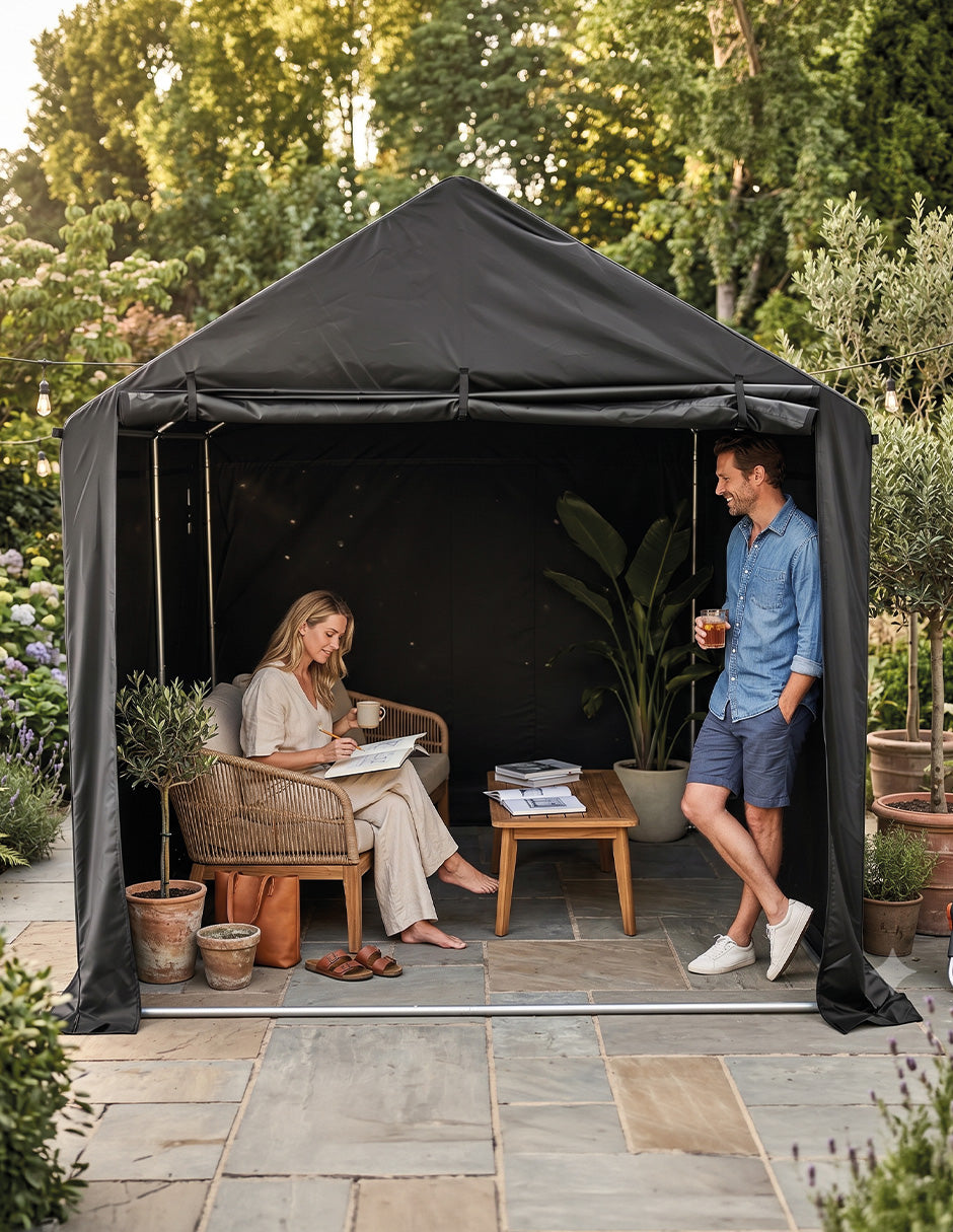 Toldo Tipo Garaje Indiana Negro 2.1 x 2.1 m Multiusos Impermeable con Paredes