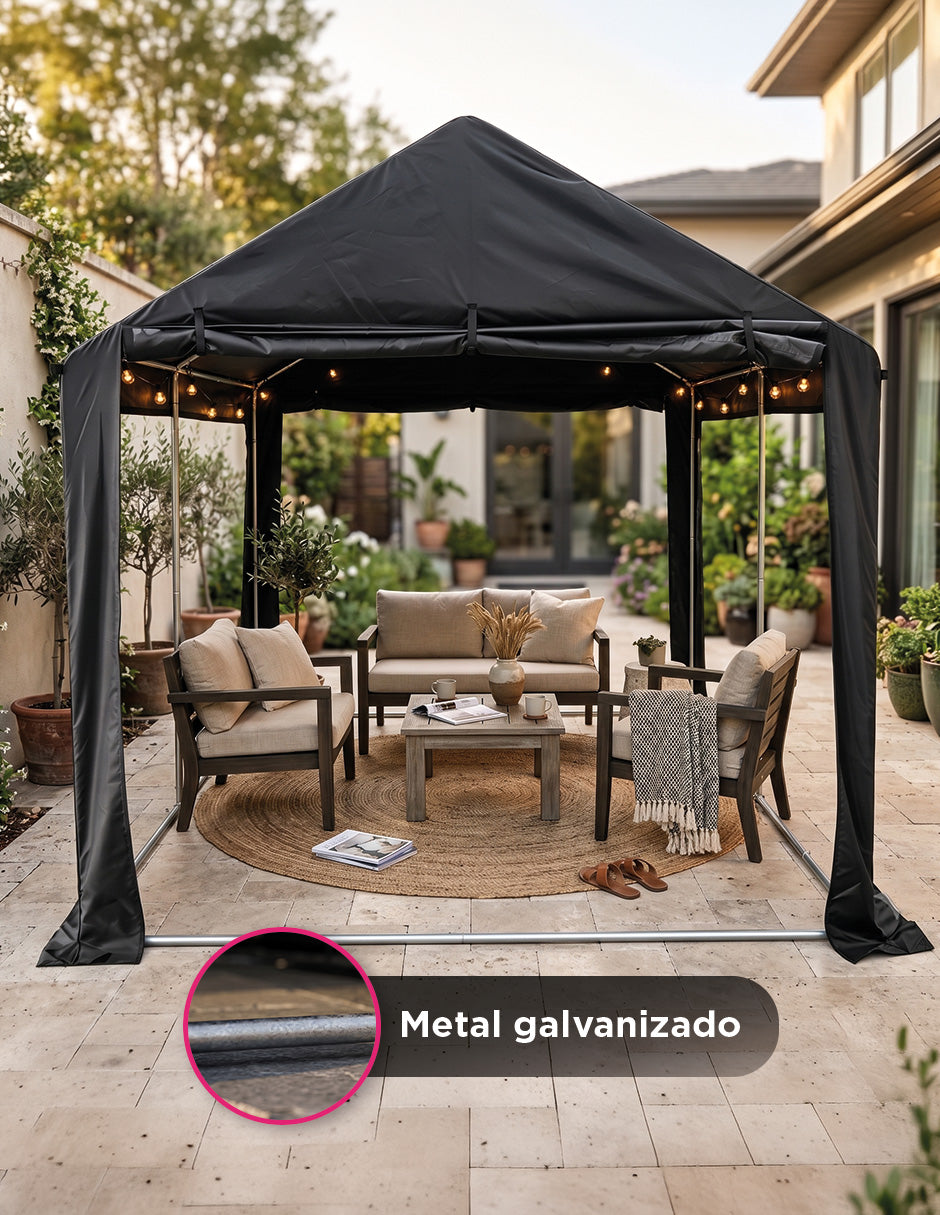 Toldo Tipo Garaje Indiana Negro 2.1 x 2.1 m Multiusos Impermeable con Paredes