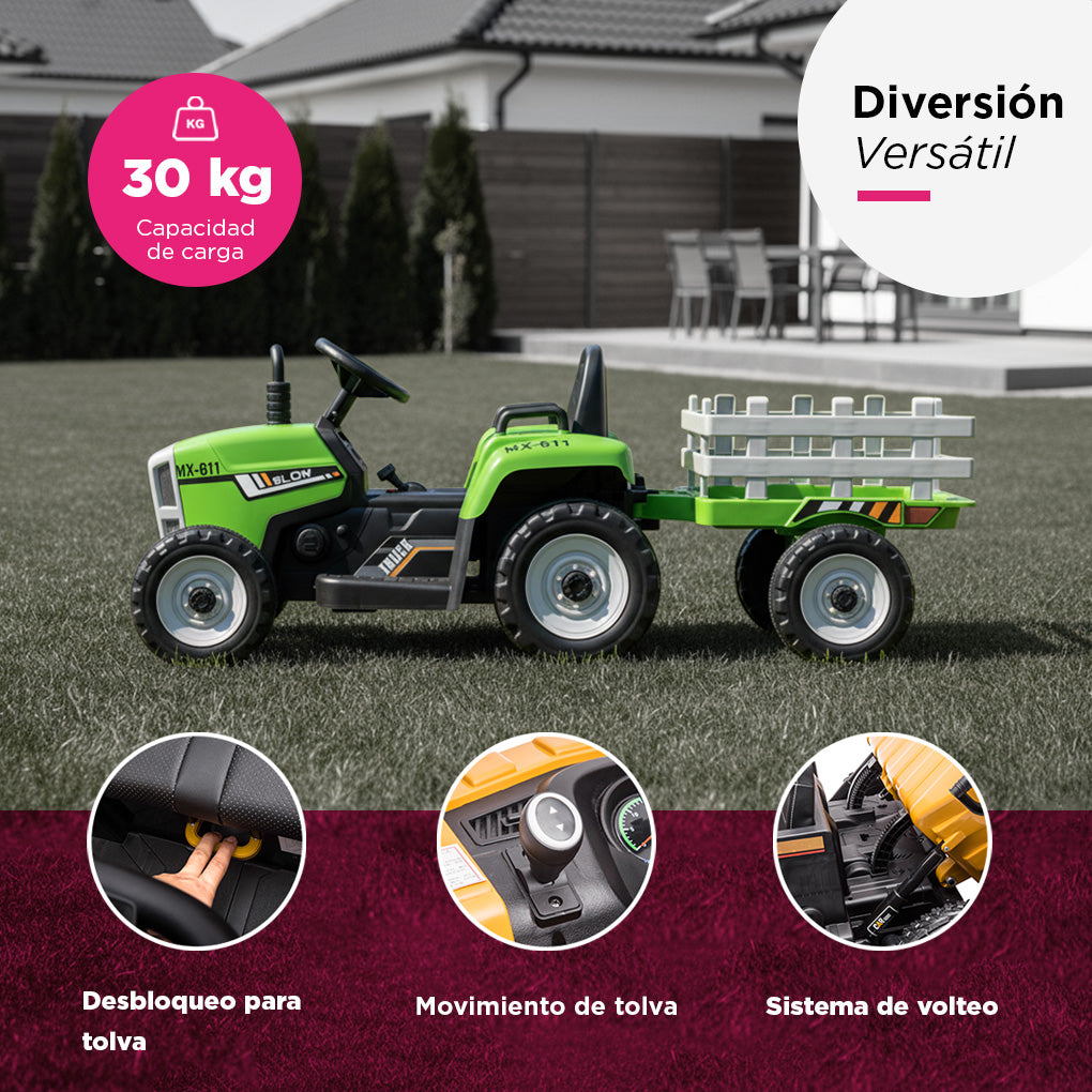 Tractor Eléctrico Montable Para Niños Batería Recargable Luz