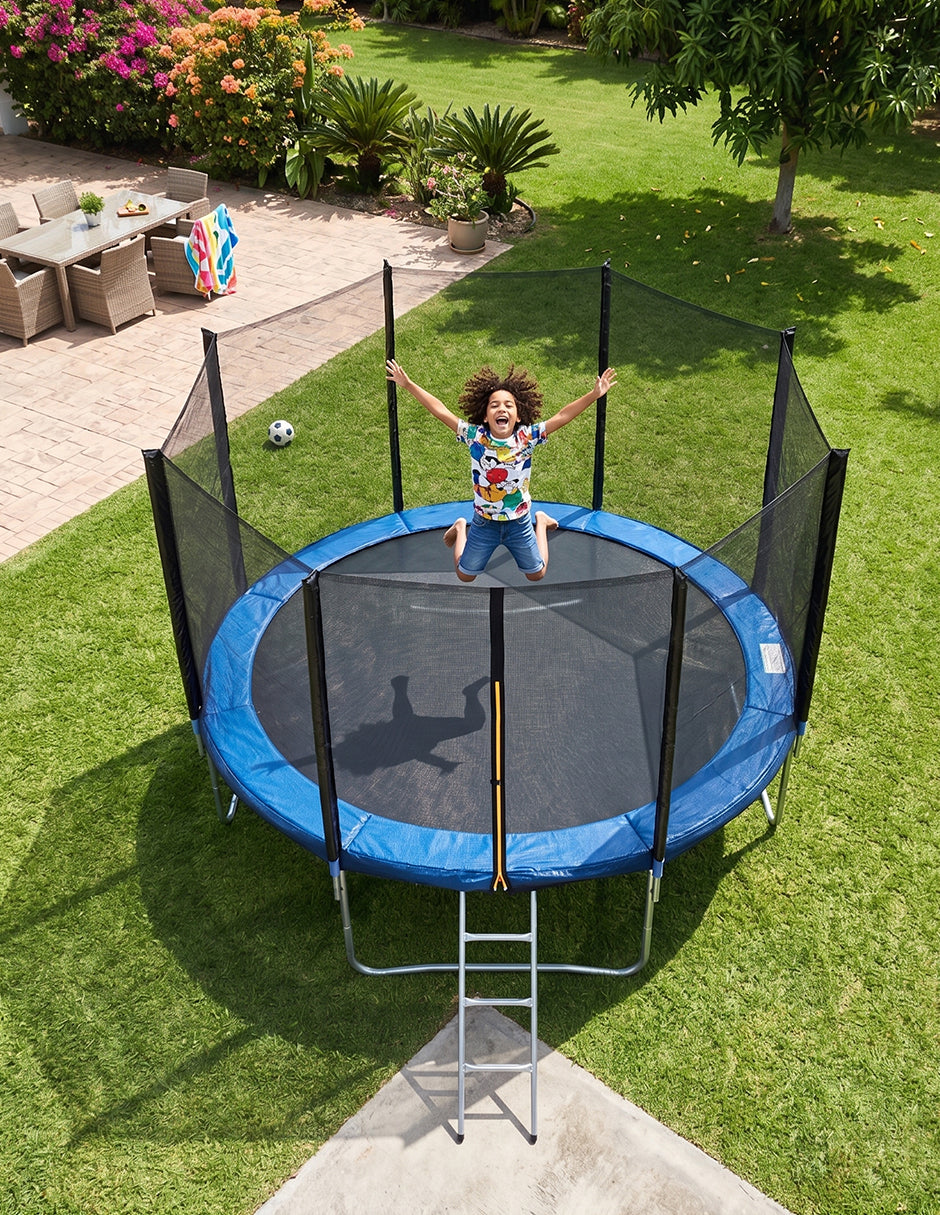 Trampolín Armable de 10 Pies con Red de Seguridad, Lona Resistente a Rayos UV y Escalera de Acceso
