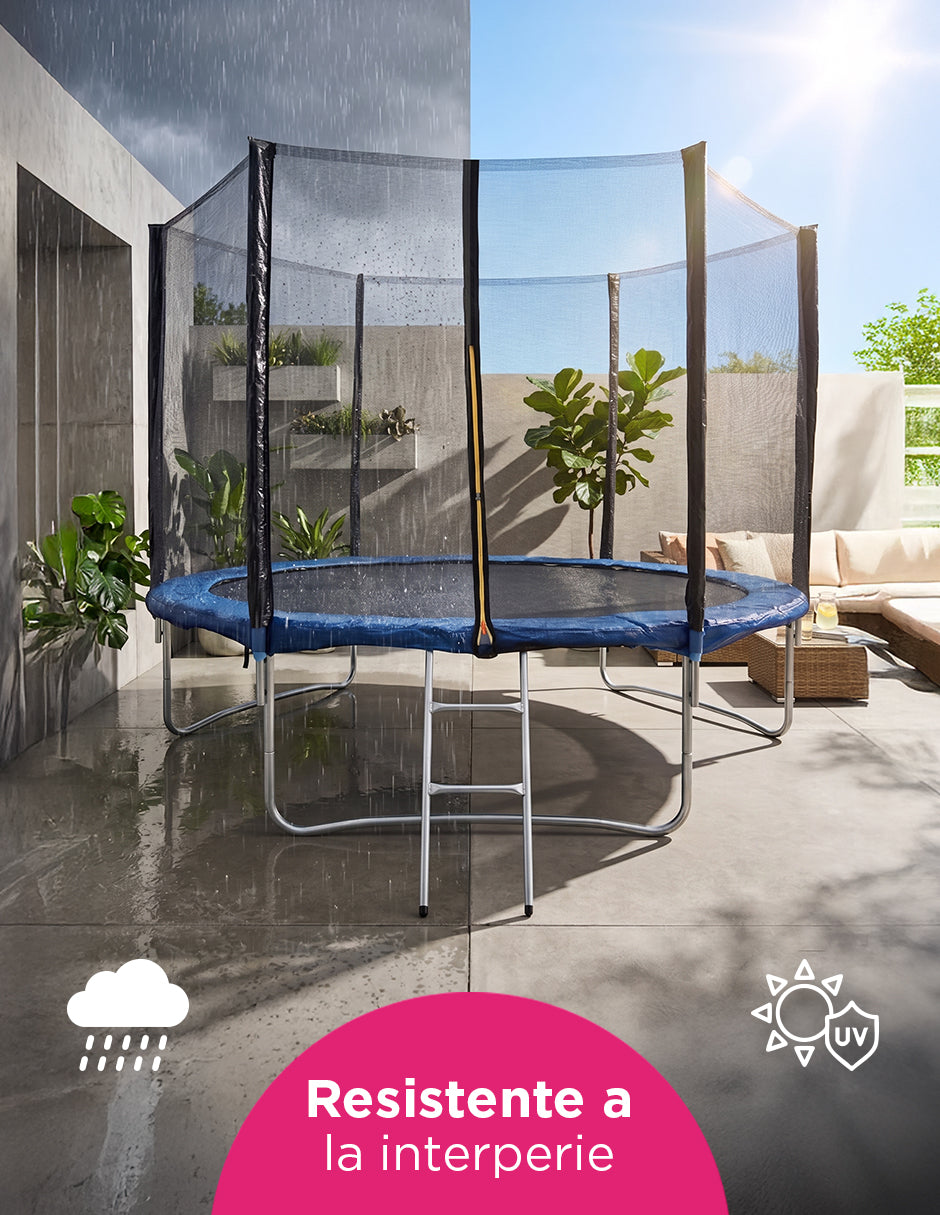 Trampolín Armable de 10 Pies con Red de Seguridad, Lona Resistente a Rayos UV y Escalera de Acceso