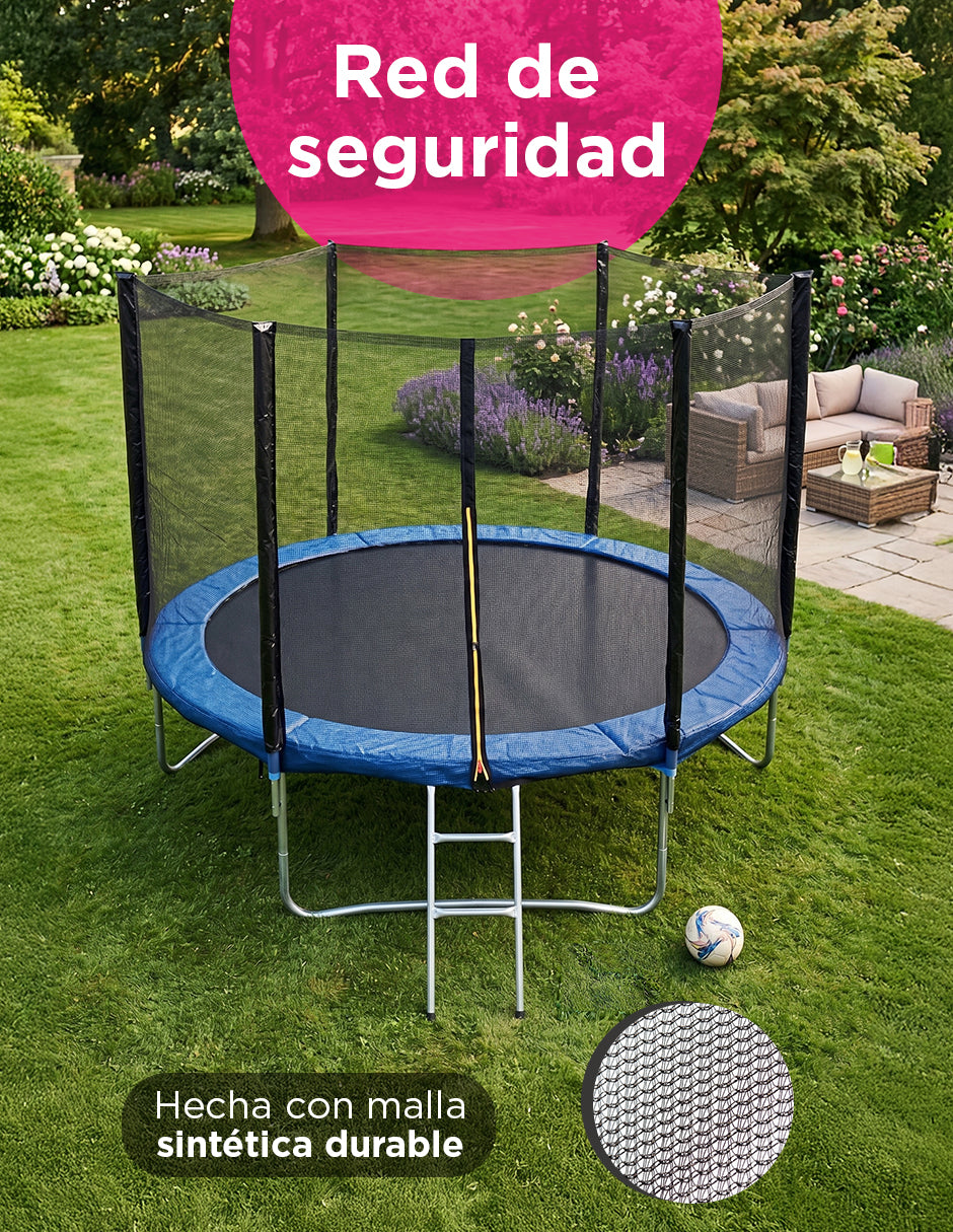 Trampolín Armable de 10 Pies con Red de Seguridad, Lona Resistente a Rayos UV y Escalera de Acceso