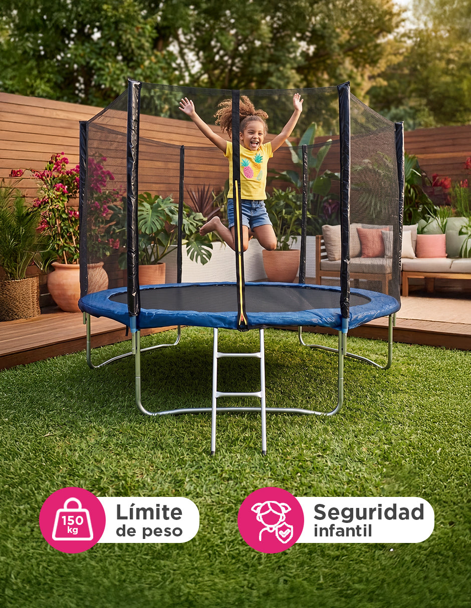 Trampolín Armable de 10 Pies con Red de Seguridad, Lona Resistente a Rayos UV y Escalera de Acceso