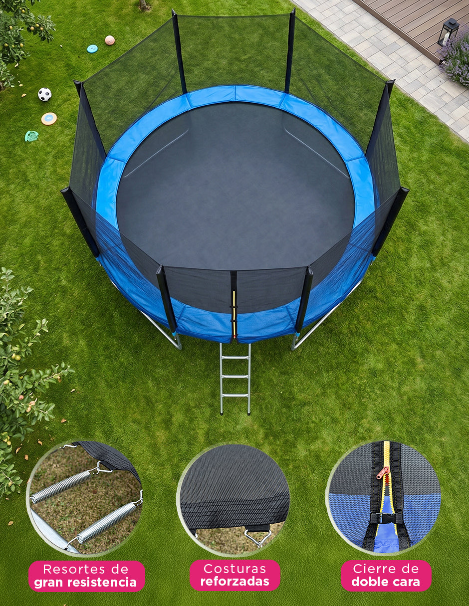 Trampolín Armable de 12FT Azul con Red de Seguridad, Estructura de Acero Galvanizado y Escalera de Acceso