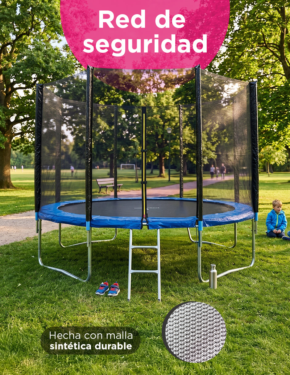 Trampolín Armable de 12FT Azul con Red de Seguridad, Estructura de Acero Galvanizado y Escalera de Acceso