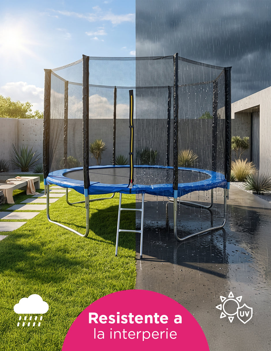 Trampolín Armable de 12FT Azul con Red de Seguridad, Estructura de Acero Galvanizado y Escalera de Acceso