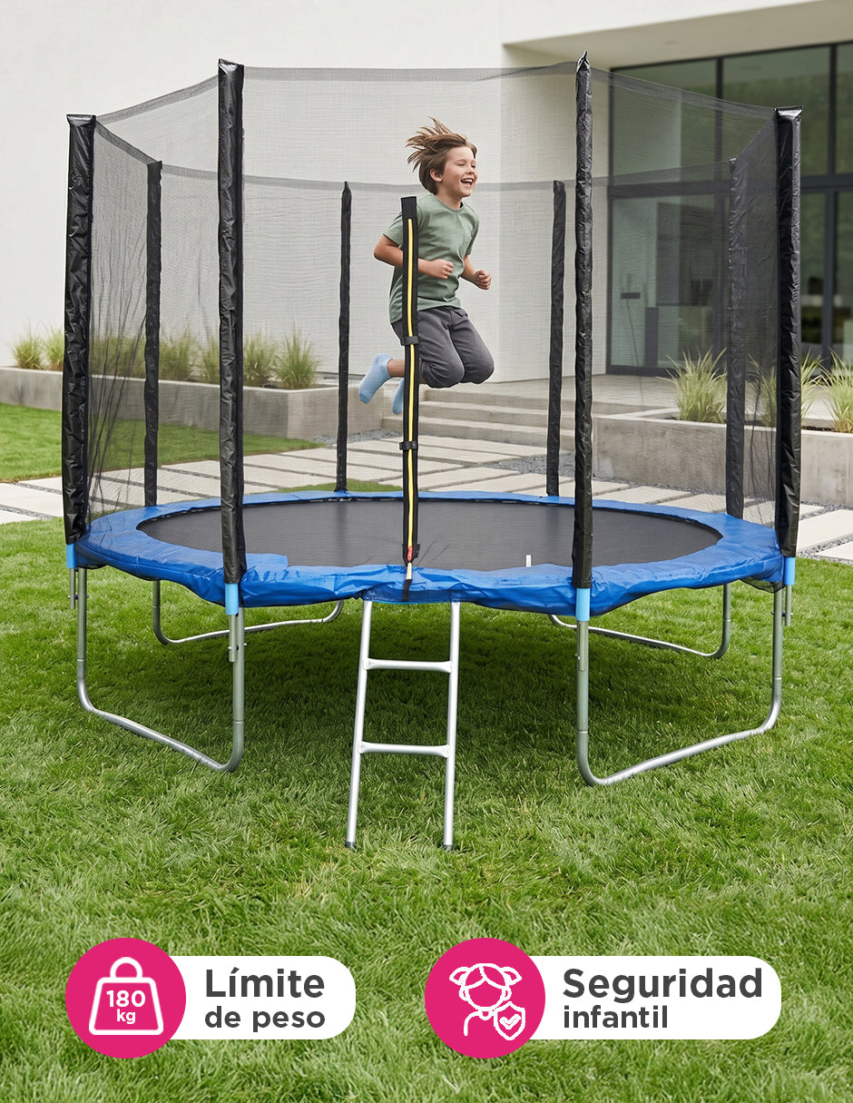 Trampolín Armable de 12FT Azul con Red de Seguridad, Estructura de Acero Galvanizado y Escalera de Acceso