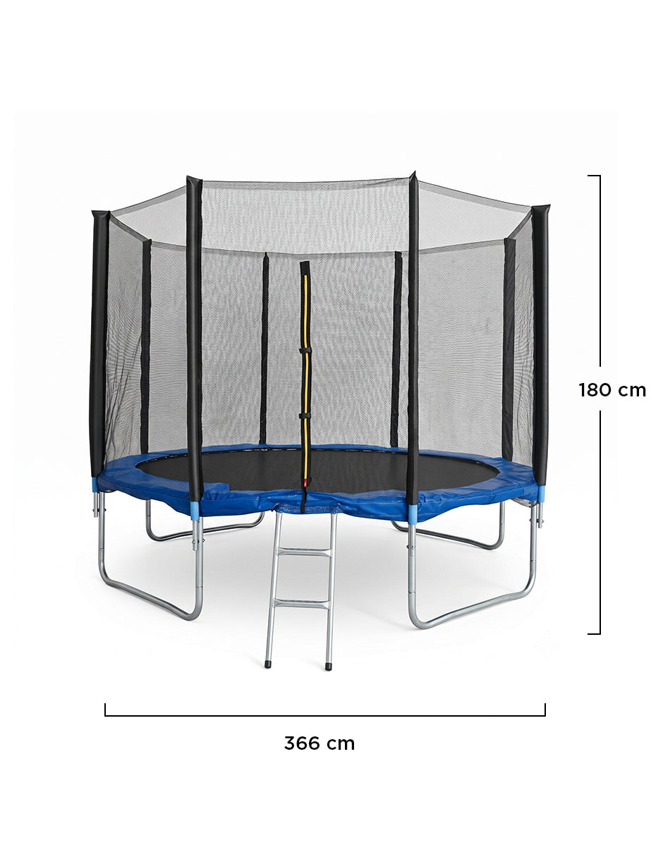 Trampolín Armable de 12FT Azul con Red de Seguridad, Estructura de Acero Galvanizado y Escalera de Acceso