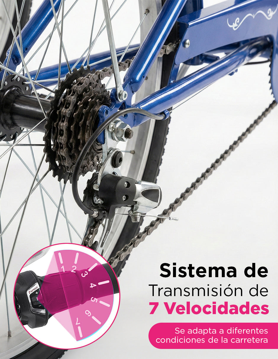 Triciclo para Adultos Color Azul de Vanlig R24 - Bicicleta de 3 Ruedas con 7 Velocidades Shimano y Canasta