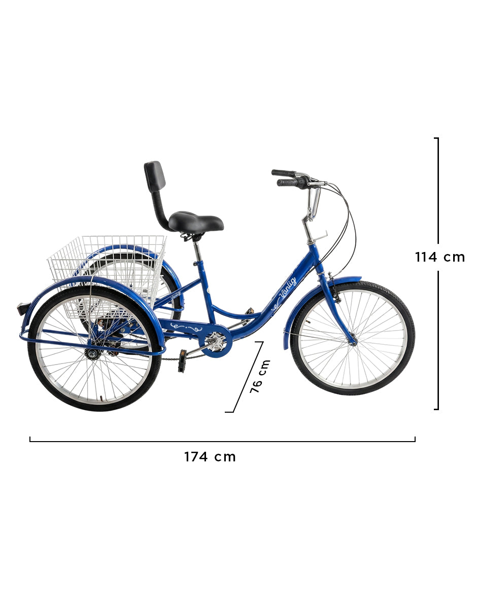 Triciclo para Adultos Color Azul de Vanlig R24 - Bicicleta de 3 Ruedas con 7 Velocidades Shimano y Canasta