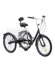 Triciclo para Adultos Color Negro de Vanlig R24 - Bicicleta de 3 Ruedas con 7 Velocidades Shimano y Canasta